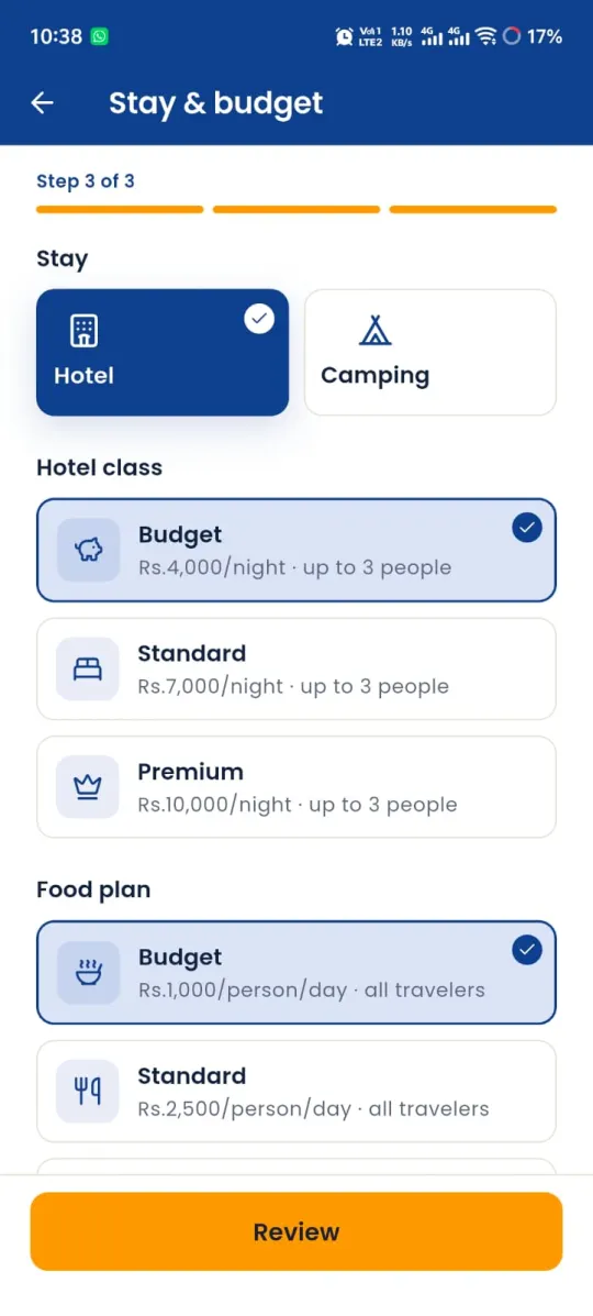 Stay and budget